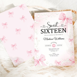Pink Coquette Bows Sweet Sixteen Invitation