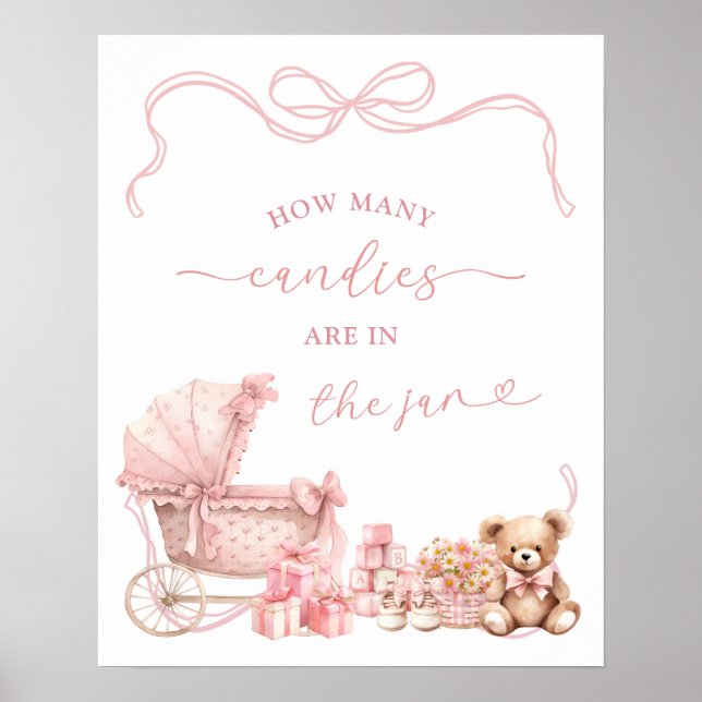 Pink Coquette Carriage Baby Shower Game Sign (Front)