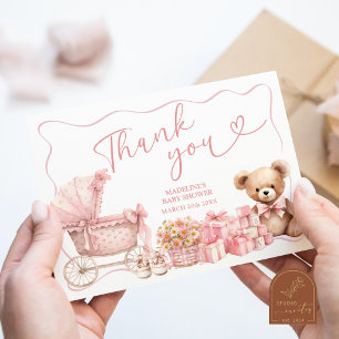 Pink Coquette Carriage Baby Shower Thank You Card