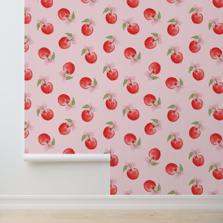 Pink Coquette Cherries and Bows Peel and Stick Wallpaper