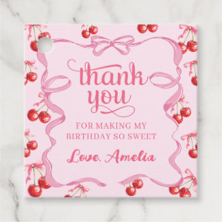 Pink Coquette Cherry  Bow Birthday Favour Tags