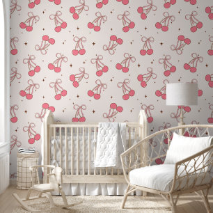 Pink Coquette Cherry Bow Pattern Wallpaper