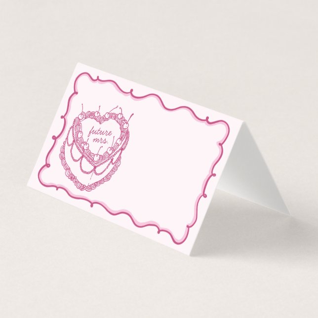 Pink Coquette Cherry Cake Bridal Shower Place Card (Front)