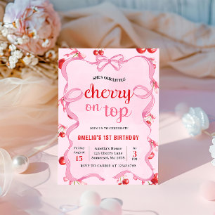Pink Coquette Cherry on Top Birthday Invitation