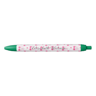 Pink Coquette Cherry with bows Monogram Black Ink Pen