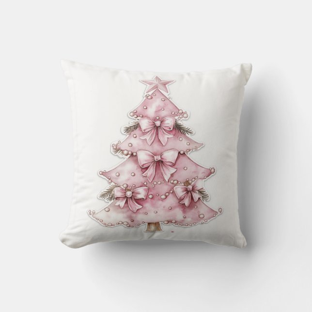 Pink Coquette Christmas Tree Pillow (Front)