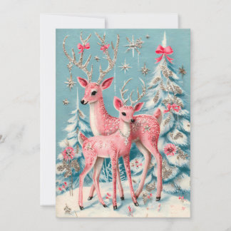 Pink Coquette Deer Vintage Christmas  Card