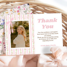 Pink Coquette Floral Graduation Thank You Card
