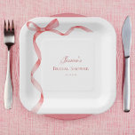 Pink Coquette French Ribbon Bow Bridal Shower Paper Plate<br><div class="desc">These pretty paper plates,  featuring pink ribbon and custom text would make a great addition to your bridal shower celebration. Easily add your own details by clicking on the "personalize" option.</div>