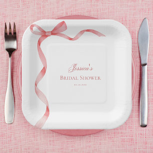 Pink Coquette French Ribbon Bow Bridal Shower Paper Plate