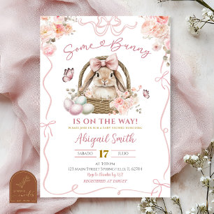 Pink Coquette Girl Easter Bunny Baby Shower Invitation