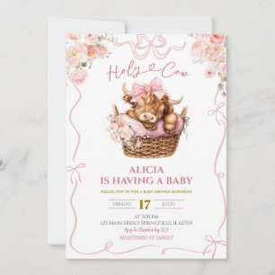 Pink Coquette Girl Highland Cow Baby Shower Invitation