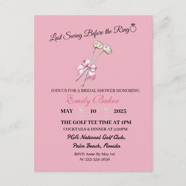 Pink Coquette Golf "Last Swing Before The Ring" Postcard (Front)