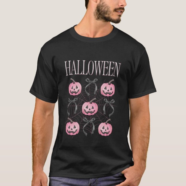 Pink Coquette Halloween – Cute Pumpkin Art T-Shirt (Front)