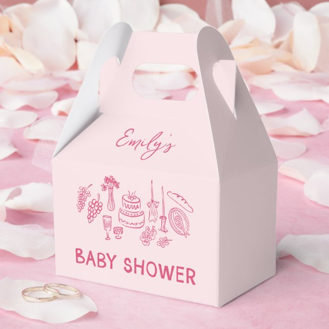 Pink coquette modern hand drawn baby shower favor box (Wedding)