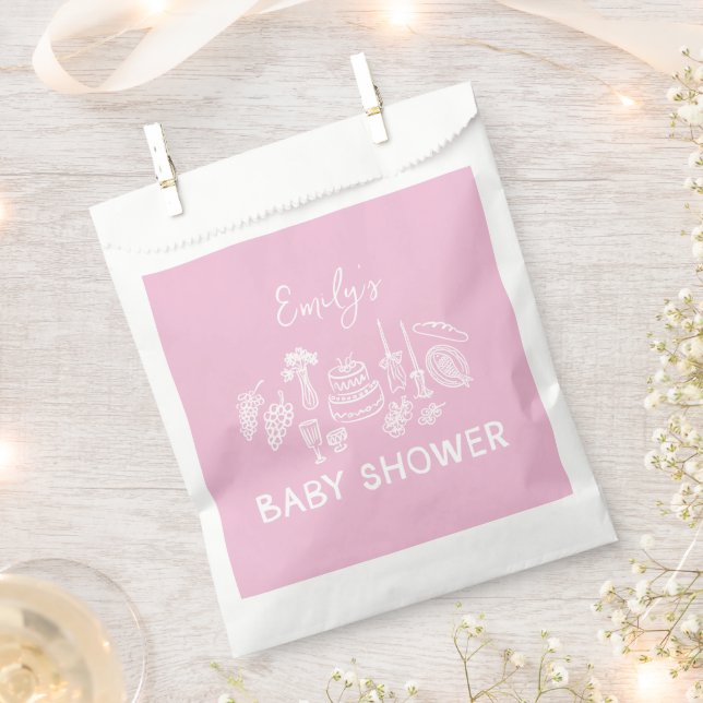 Pink coquette modern hand drawn baby shower favour bag (Clipped)