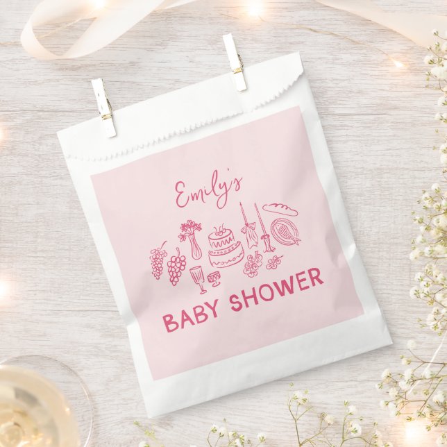 Pink coquette modern hand drawn baby shower favour bag (Clipped)