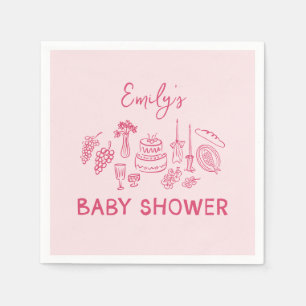 Pink coquette modern hand drawn baby shower napkin