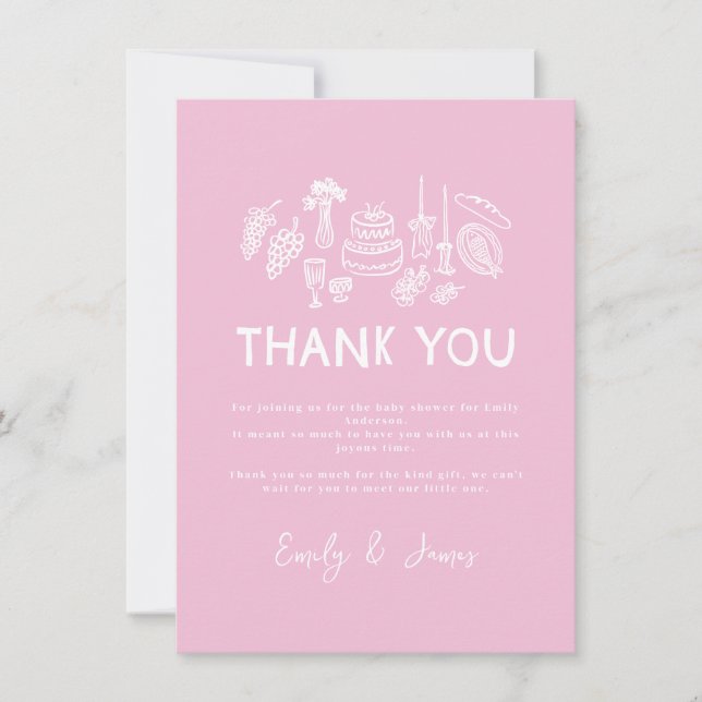 Pink coquette modern hand drawn Thank You Card (Front)