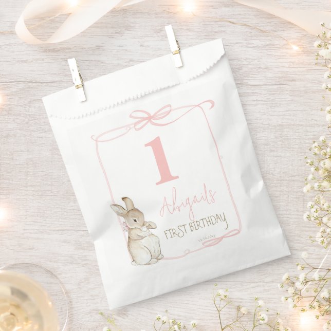 Pink Coquette Peter the Rabbit 1st First Birthday Favour Bag (Clipped)