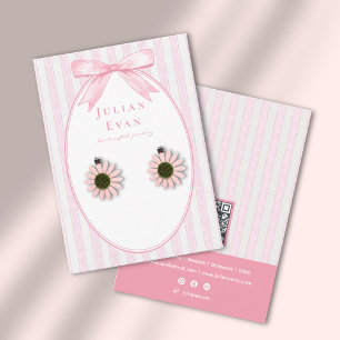Pink Coquette Preppy Stripe Jewelry Display Business Card