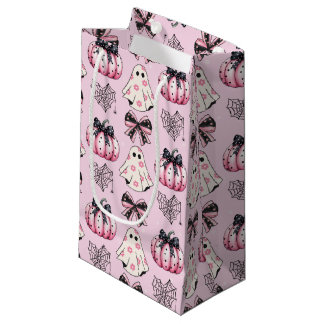 Pink Coquette Pumpkin Ghosts Halloween Pattern  Small Gift Bag