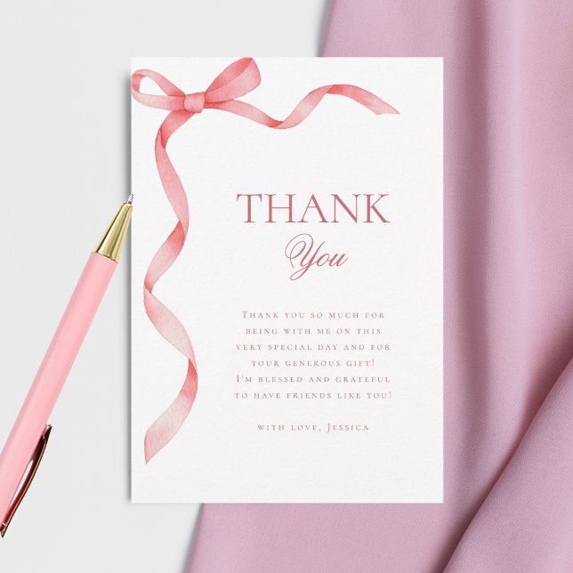 Pink Coquette Ribbon Bow Bridal Shower Thank You Card (Creator Uploaded)