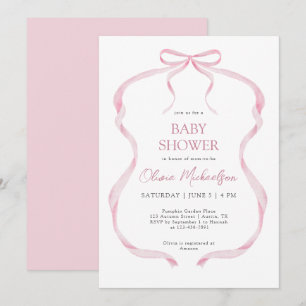 Pink Coquette Ribbon Bow Elegant Girl Baby Shower Invitation