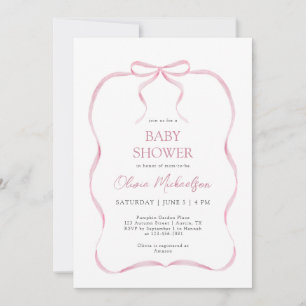 Pink Coquette Ribbon Bow Elegant Girl Baby Shower Invitation
