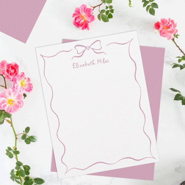 Pink Coquette Ribbon Wavy Border Personalized Card (Creator Uploaded)