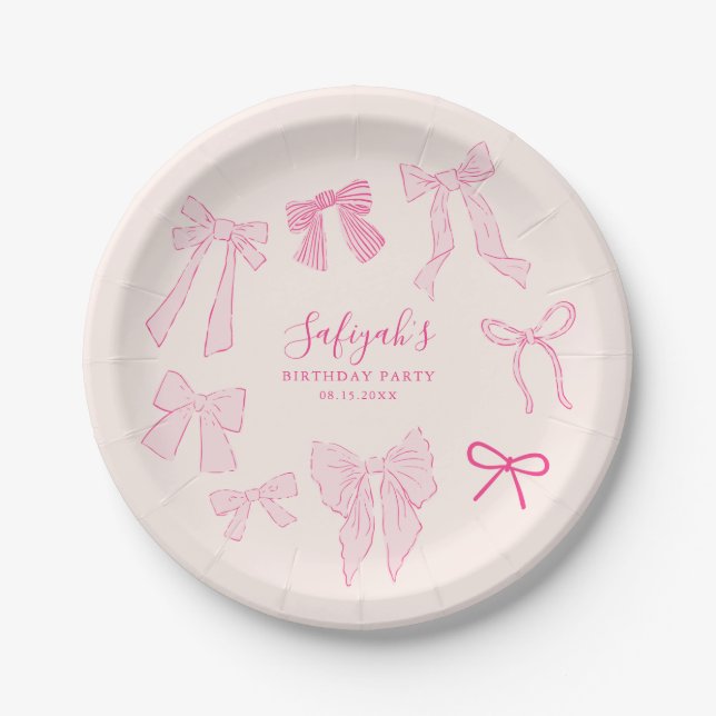 Pink Coquette Ribbons Birthday Party Paper Plates (Front)