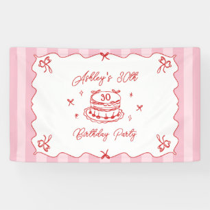 Pink Coquette Striped Vintage Hand Drawn Birthday Banner