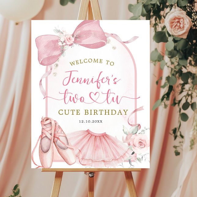Pink Coquette Two-tu Cute Ballerina Birthday Poster (Creator Uploaded)