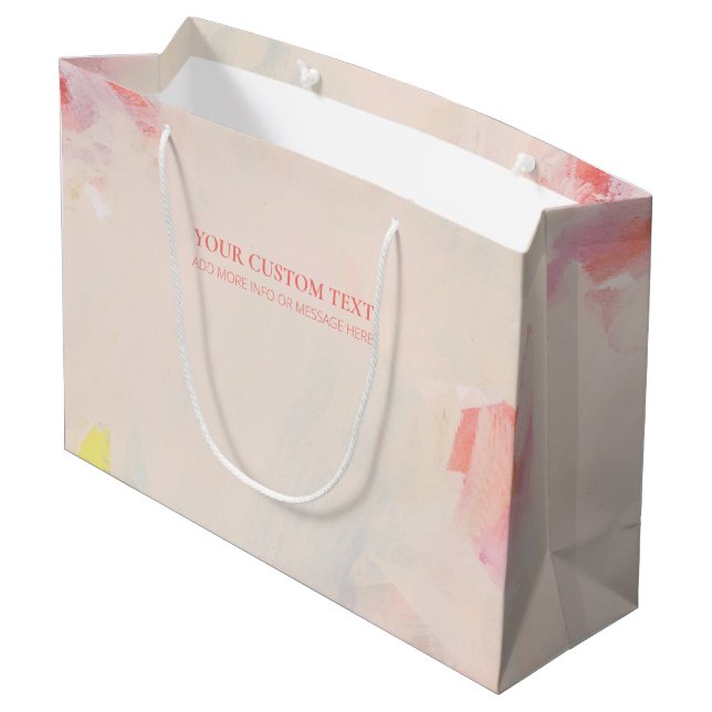 Pink & Coral Abstract Art Painting Custom Text   Large Gift Bag (Back Angled)