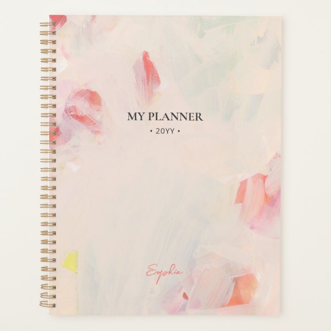 Pink & Coral Abstract Floral Art Goal Planner (Front)
