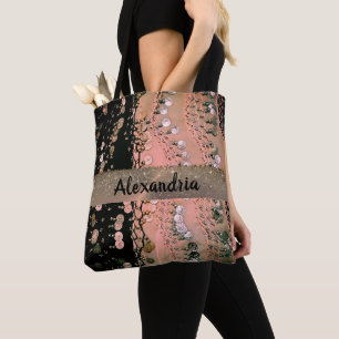  Pink Coral and Black Glitter Coins Personalized Tote Bag