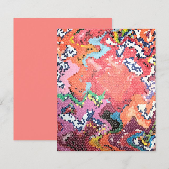 Pink Coral Blue Abstract Pixelated Scrapbook Paper (Front/Back)