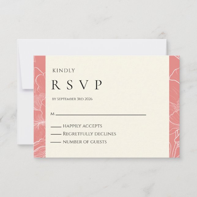 Pink Coral Botanical Minimalist Wedding RSVP (Front)