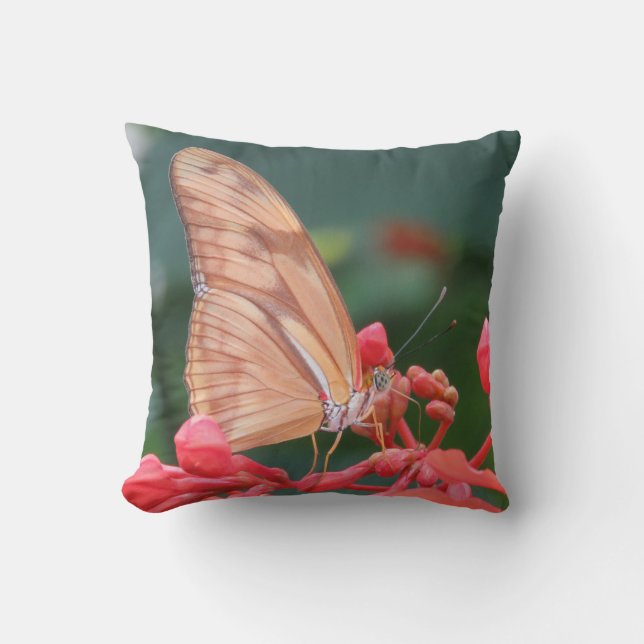 Pink Coral Butterfly Throw Pillow (Front)