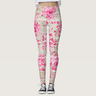 Pink Coral Heritage Vintage rose Floral Pattern Leggings