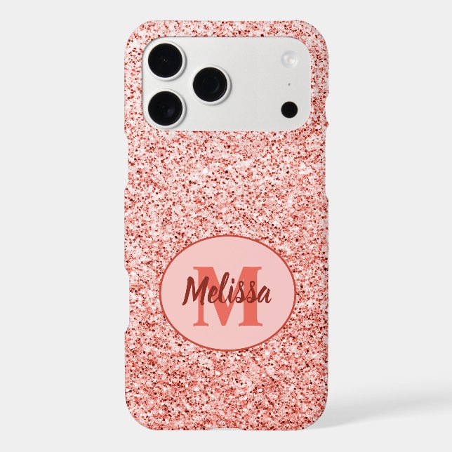 Pink coral light pastel sparkles bling Monogram (Back)