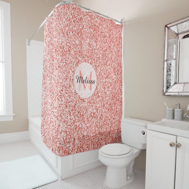 Pink coral light pastel sparkles bling Monogram (In Situ)