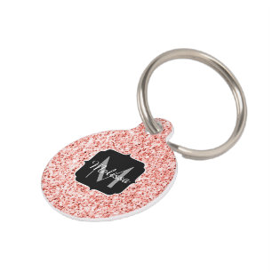Pink coral light pastel sparkles bling Monogram Pet Tag