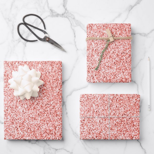 Pink coral light pastel sparkles glitter bling  wrapping paper sheet (Front)