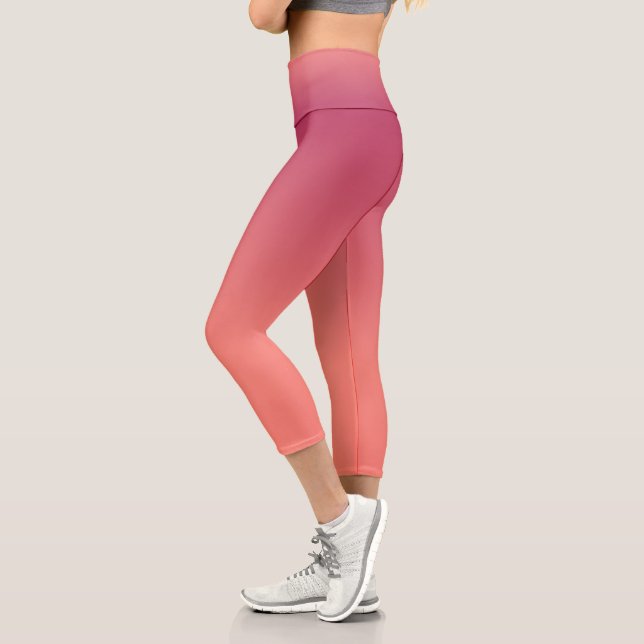 Pink Coral Ombre Gradient Capri Leggings (Left)