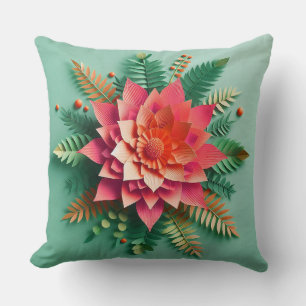 🌸 Pink Coral Paper Flower Room Decor Accent 🌸 Throw Pillow