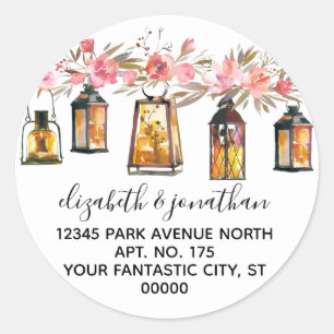 Pink & Coral Peonies & Lanterns Return Address Classic Round Sticker