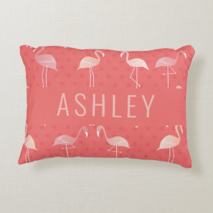 Pink Coral Red Flamingo Pattern Personalized Accent Pillow