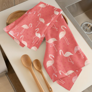 Pink Coral Red Flamingo Pattern Personalized Kitchen Towel