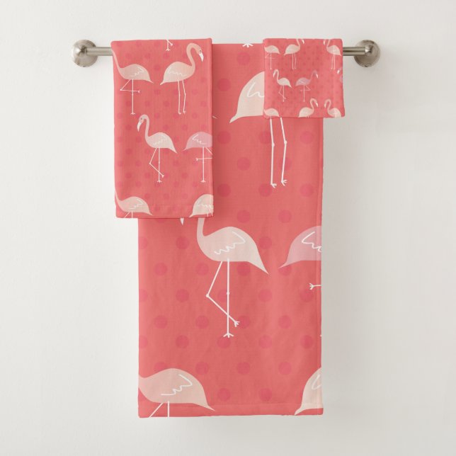 Pink Coral Red Flamingo Seamless Pattern Bath Towel Set (Insitu)